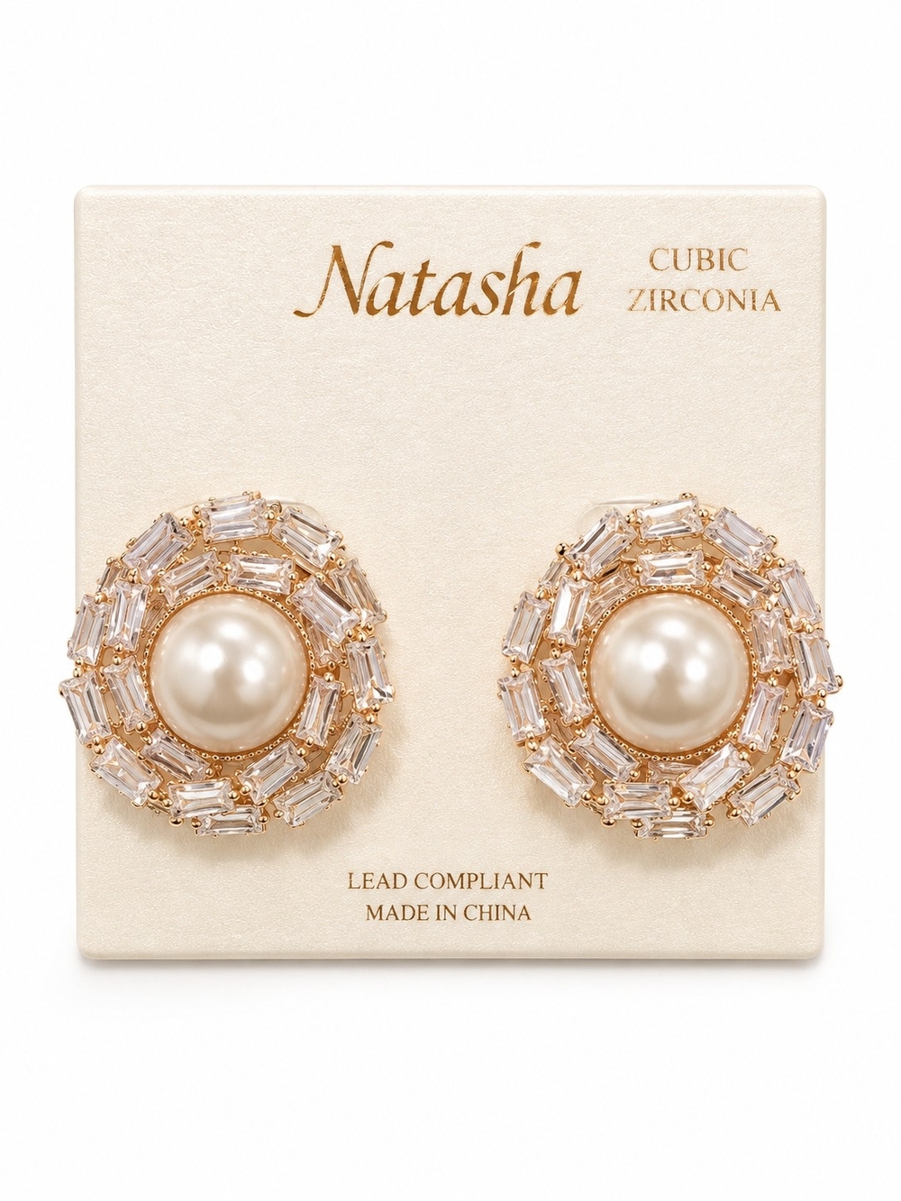 Natasha Faux Pearl & Cubic Zirconia Statement Earrings